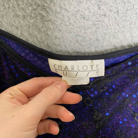 Vintage Charlotte Russe purple black gothic y2k sequin mini dress floral lace M - Picture 5 of 10